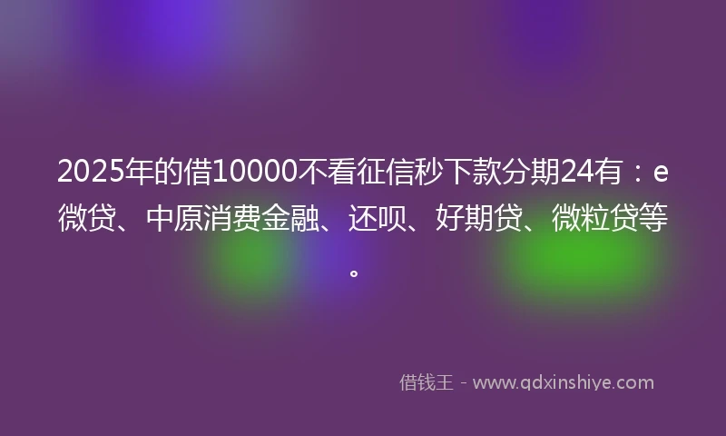 2025年的借10000不看征信秒下款分期24有：e微贷、中原消费金融、还呗、好期贷、微粒贷等。