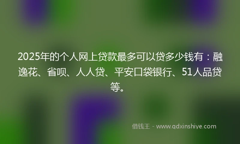 2025年的个人网上贷款最多可以贷多少钱有：融逸花、省呗、人人贷、平安口袋银行、51人品贷等。