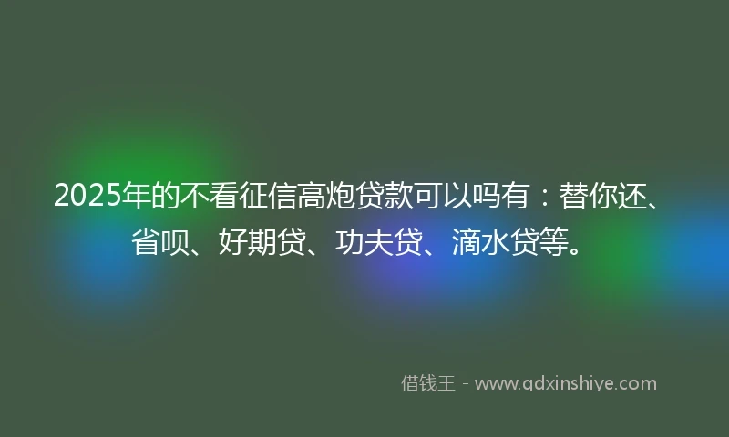 2025年的不看征信高炮贷款可以吗有：替你还、省呗、好期贷、功夫贷、滴水贷等。