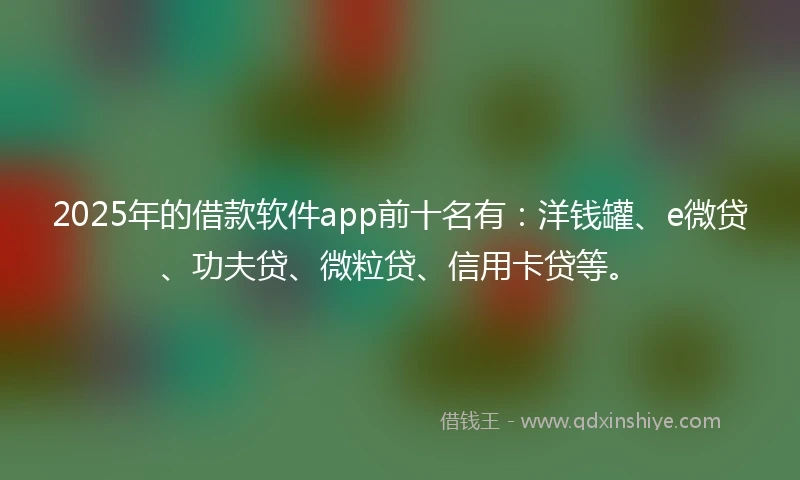 2025年的借款软件app前十名有：洋钱罐、e微贷、功夫贷、微粒贷、信用卡贷等。