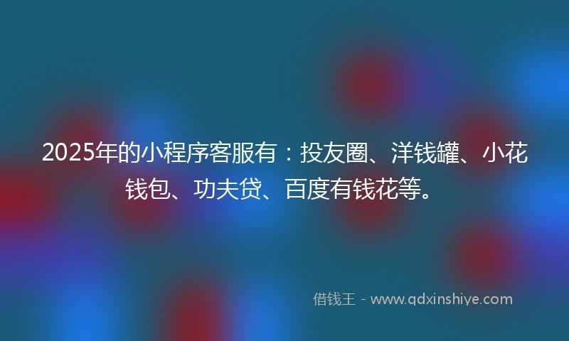 2025年的小程序客服有：投友圈、洋钱罐、小花钱包、功夫贷、百度有钱花等。