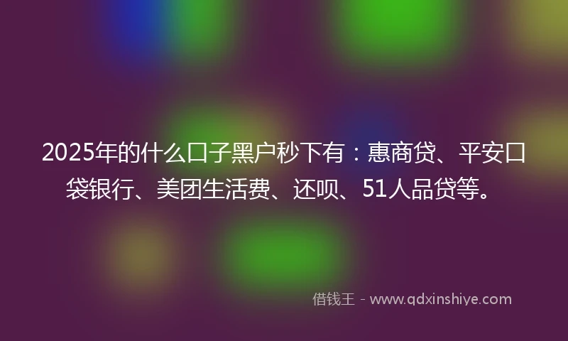 2025年的什么口子黑户秒下有：惠商贷、平安口袋银行、美团生活费、还呗、51人品贷等。