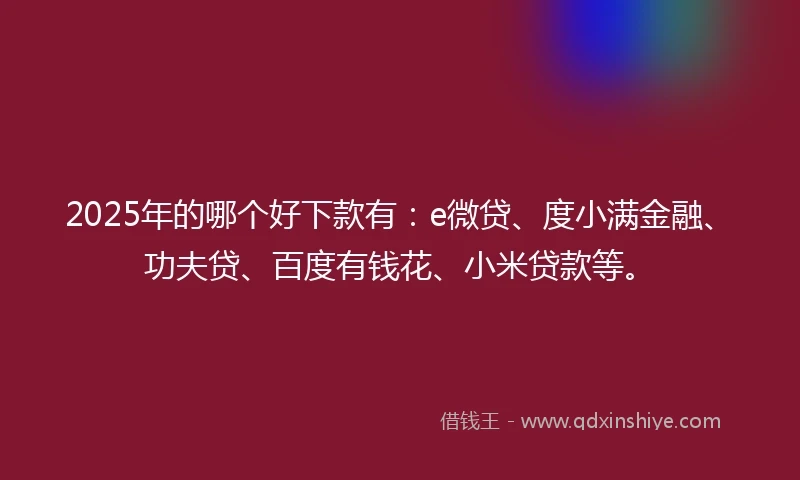 2025年的哪个好下款有：e微贷、度小满金融、功夫贷、百度有钱花、小米贷款等。