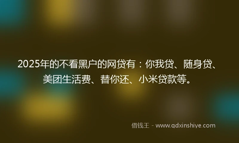 2025年的不看黑户的网贷有：你我贷、随身贷、美团生活费、替你还、小米贷款等。