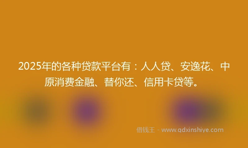 2025年的各种贷款平台有：人人贷、安逸花、中原消费金融、替你还、信用卡贷等。