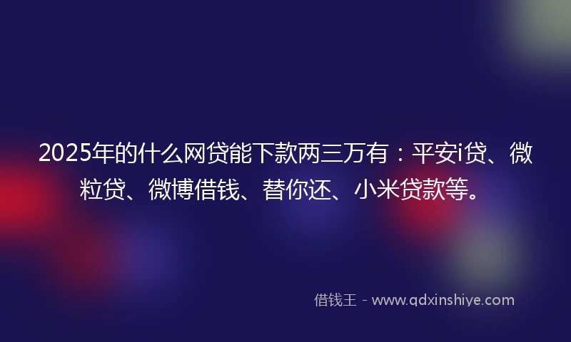 2025年的什么网贷能下款两三万有：平安i贷、微粒贷、微博借钱、替你还、小米贷款等。