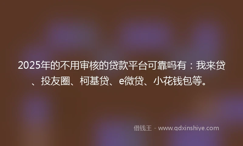 2025年的不用审核的贷款平台可靠吗有：我来贷、投友圈、柯基贷、e微贷、小花钱包等。