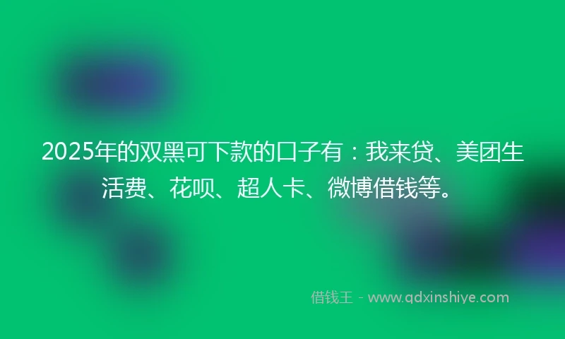 2025年的双黑可下款的口子有：我来贷、美团生活费、花呗、超人卡、微博借钱等。