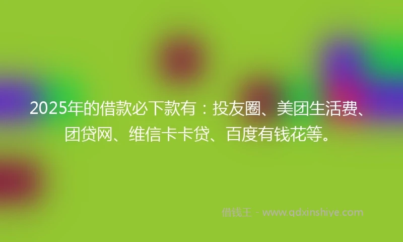 2025年的借款必下款有：投友圈、美团生活费、团贷网、维信卡卡贷、百度有钱花等。