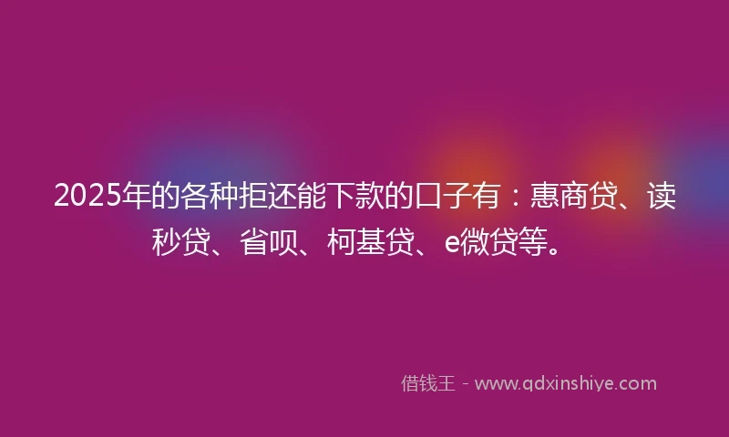 2025年的各种拒还能下款的口子有：惠商贷、读秒贷、省呗、柯基贷、e微贷等。