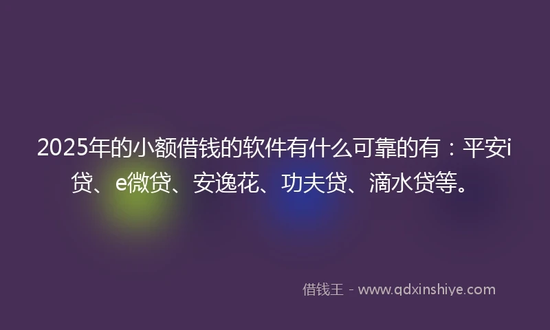 2025年的小额借钱的软件有什么可靠的有：平安i贷、e微贷、安逸花、功夫贷、滴水贷等。