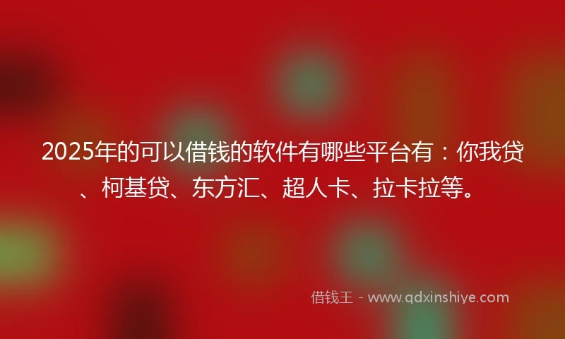 2025年的可以借钱的软件有哪些平台有：你我贷、柯基贷、东方汇、超人卡、拉卡拉等。