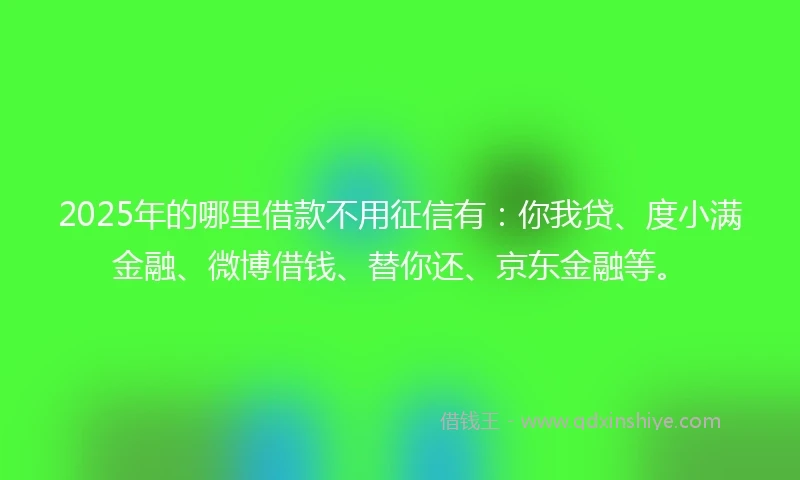 2025年的哪里借款不用征信有：你我贷、度小满金融、微博借钱、替你还、京东金融等。