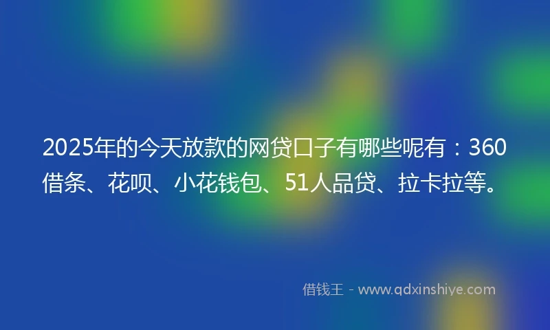 2025年的今天放款的网贷口子有哪些呢有：360借条、花呗、小花钱包、51人品贷、拉卡拉等。