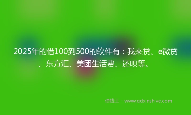 2025年的借100到500的软件有：我来贷、e微贷、东方汇、美团生活费、还呗等。