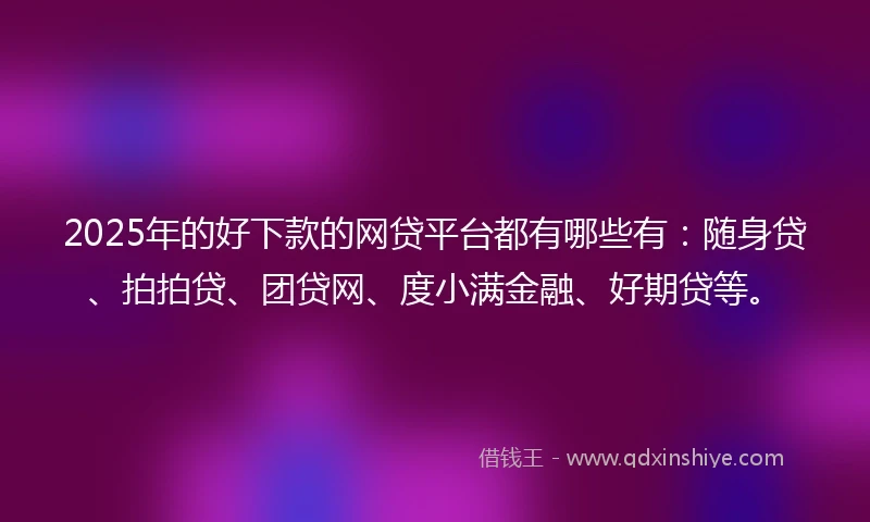 2025年的好下款的网贷平台都有哪些有:随身贷、拍拍贷、团贷网、度小满金融、好期贷等。