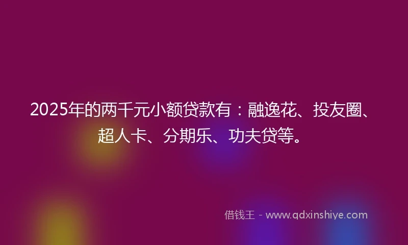 2025年的两千元小额贷款有：融逸花、投友圈、超人卡、分期乐、功夫贷等。