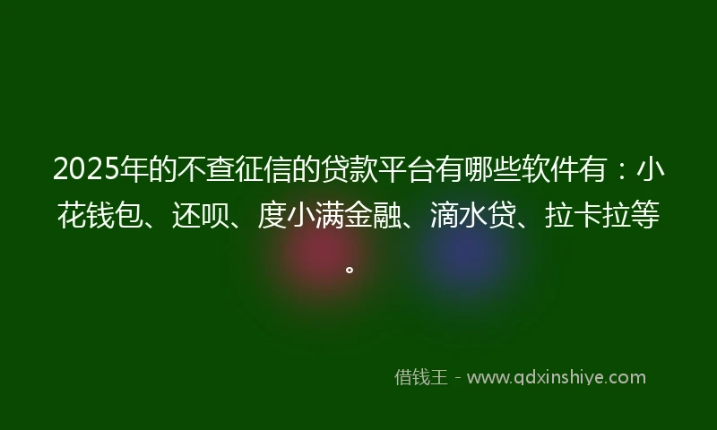 2025年的不查征信的贷款平台有哪些软件有：小花钱包、还呗、度小满金融、滴水贷、拉卡拉等。