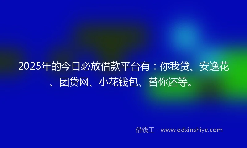 2025年的今日必放借款平台有：你我贷、安逸花、团贷网、小花钱包、替你还等。