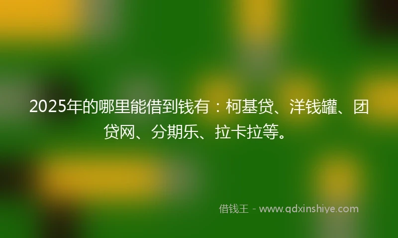 2025年的哪里能借到钱有：柯基贷、洋钱罐、团贷网、分期乐、拉卡拉等。