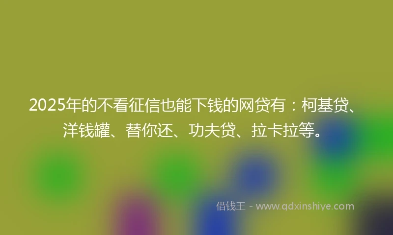 2025年的不看征信也能下钱的网贷有：柯基贷、洋钱罐、替你还、功夫贷、拉卡拉等。