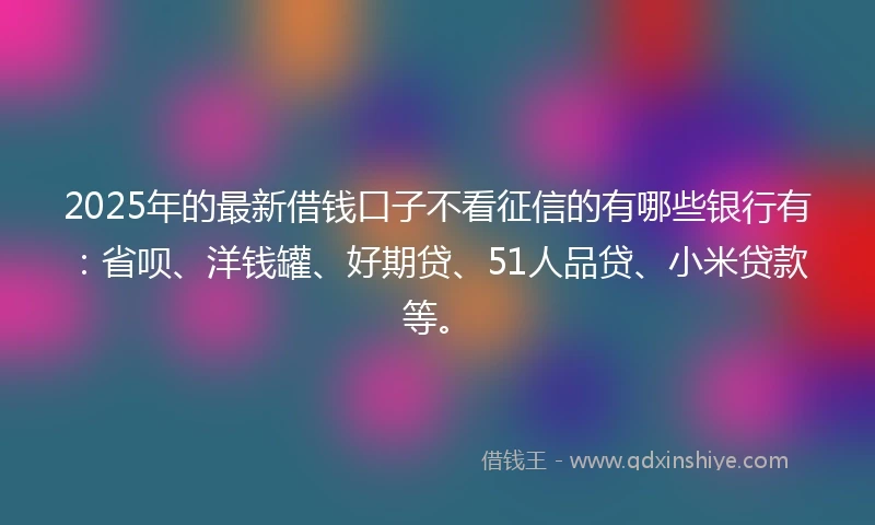 2025年的最新借钱口子不看征信的有哪些银行有：省呗、洋钱罐、好期贷、51人品贷、小米贷款等。