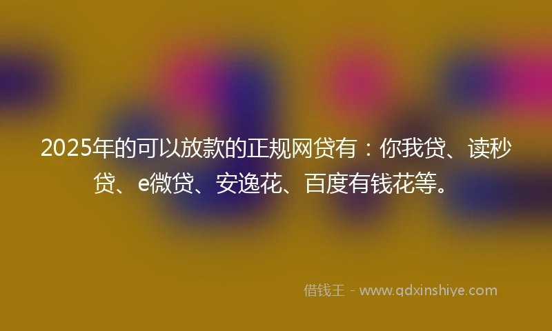 2025年的可以放款的正规网贷有：你我贷、读秒贷、e微贷、安逸花、百度有钱花等。