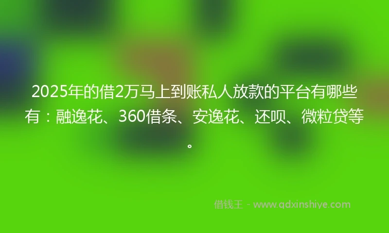 2025年的借2万马上到账私人放款的平台有哪些有：融逸花、360借条、安逸花、还呗、微粒贷等。