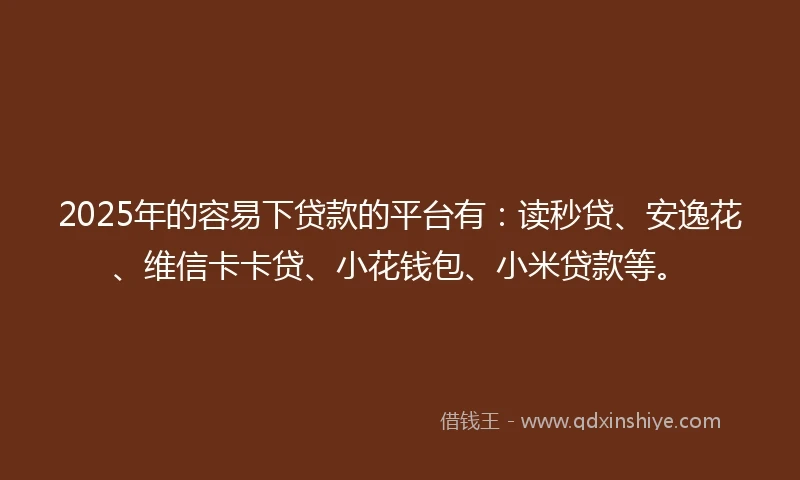 2025年的容易下贷款的平台有：读秒贷、安逸花、维信卡卡贷、小花钱包、小米贷款等。
