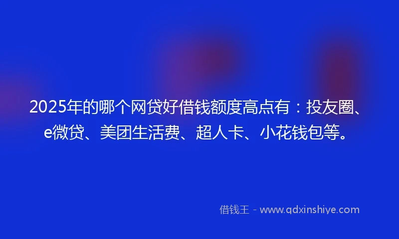 2025年的哪个网贷好借钱额度高点有：投友圈、e微贷、美团生活费、超人卡、小花钱包等。
