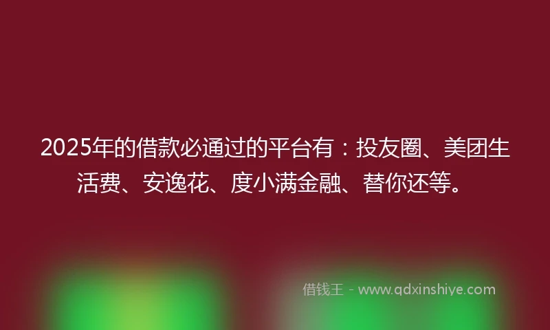 2025年的借款必通过的平台有：投友圈、美团生活费、安逸花、度小满金融、替你还等。