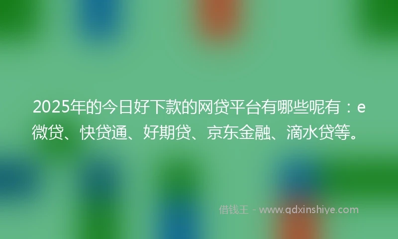 2025年的今日好下款的网贷平台有哪些呢有：e微贷、快贷通、好期贷、京东金融、滴水贷等。
