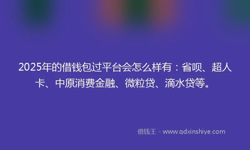 2025年的借钱包过平台会怎么样有：省呗、超人卡、中原消费金融、微粒贷、滴水贷等。