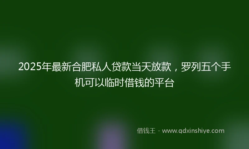 2025年最新合肥私人贷款当天放款，罗列五个手机可以临时借钱的平台