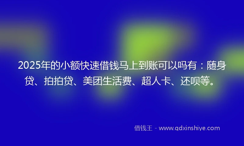 2025年的小额快速借钱马上到账可以吗有：随身贷、拍拍贷、美团生活费、超人卡、还呗等。