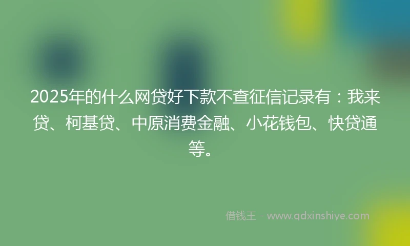 2025年的什么网贷好下款不查征信记录有：我来贷、柯基贷、中原消费金融、小花钱包、快贷通等。