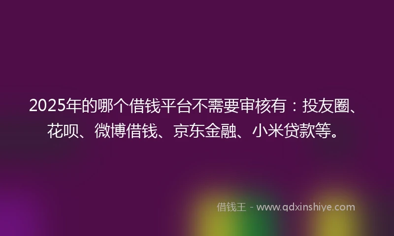 2025年的哪个借钱平台不需要审核有：投友圈、花呗、微博借钱、京东金融、小米贷款等。