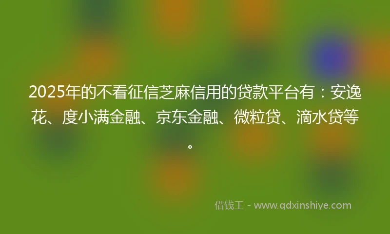 2025年的不看征信芝麻信用的贷款平台有：安逸花、度小满金融、京东金融、微粒贷、滴水贷等。