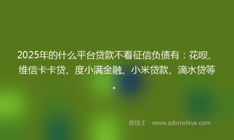 2025年的什么平台贷款不看征信负债有：花呗、维信卡卡贷、度小满金融、小米贷款、滴水贷等。