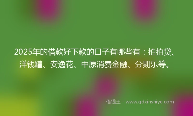 2025年的借款好下款的口子有哪些有：拍拍贷、洋钱罐、安逸花、中原消费金融、分期乐等。