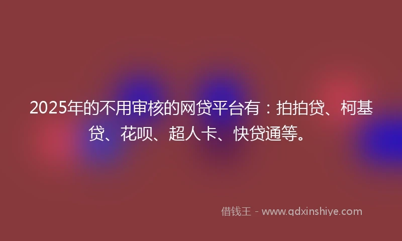 2025年的不用审核的网贷平台有：拍拍贷、柯基贷、花呗、超人卡、快贷通等。