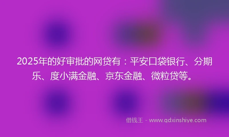 2025年的好审批的网贷有：平安口袋银行、分期乐、度小满金融、京东金融、微粒贷等。