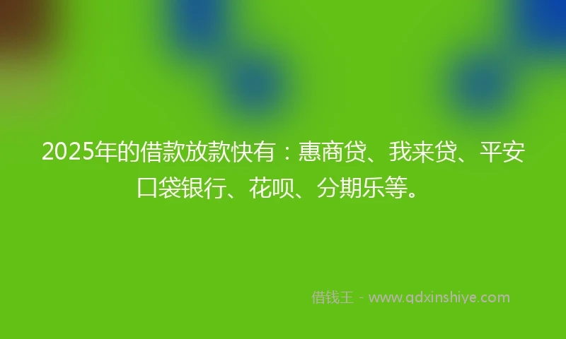 2025年的借款放款快有：惠商贷、我来贷、平安口袋银行、花呗、分期乐等。