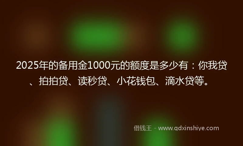 2025年的备用金1000元的额度是多少有：你我贷、拍拍贷、读秒贷、小花钱包、滴水贷等。
