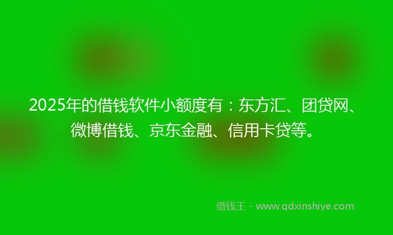 2025年的借钱软件小额度有：东方汇、团贷网、微博借钱、京东金融、信用卡贷等。