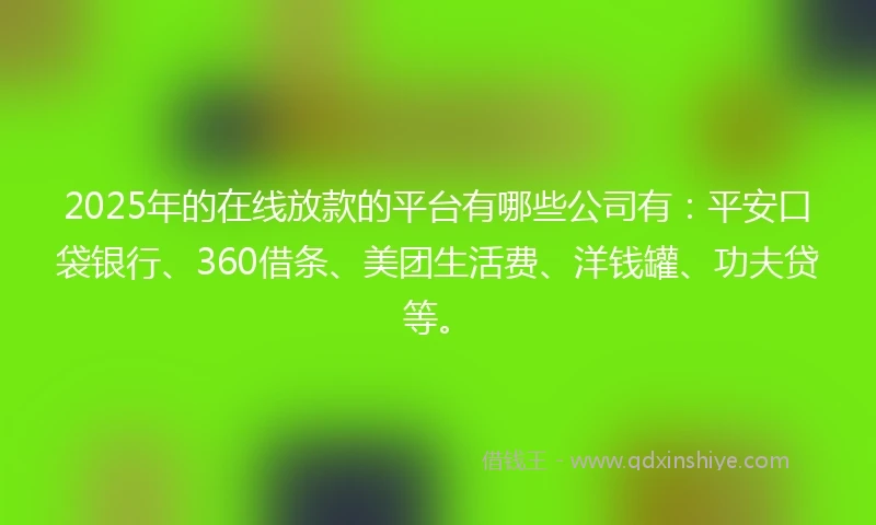2025年的在线放款的平台有哪些公司有：平安口袋银行、360借条、美团生活费、洋钱罐、功夫贷等。