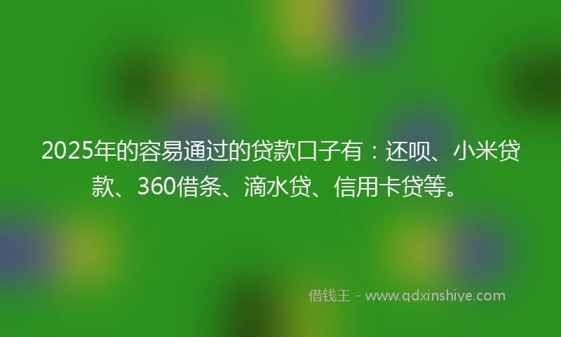 2025年的容易通过的贷款口子有：还呗、小米贷款、360借条、滴水贷、信用卡贷等。