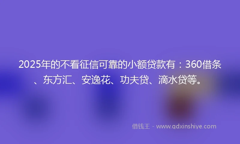 2025年的不看征信可靠的小额贷款有：360借条、东方汇、安逸花、功夫贷、滴水贷等。