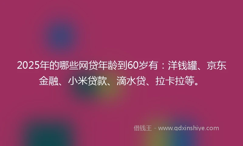 2025年的哪些网贷年龄到60岁有：洋钱罐、京东金融、小米贷款、滴水贷、拉卡拉等。