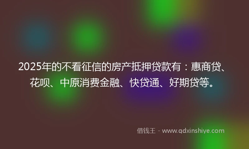 2025年的不看征信的房产抵押贷款有：惠商贷、花呗、中原消费金融、快贷通、好期贷等。